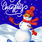 Snowman on a snowboard Christmas eCards