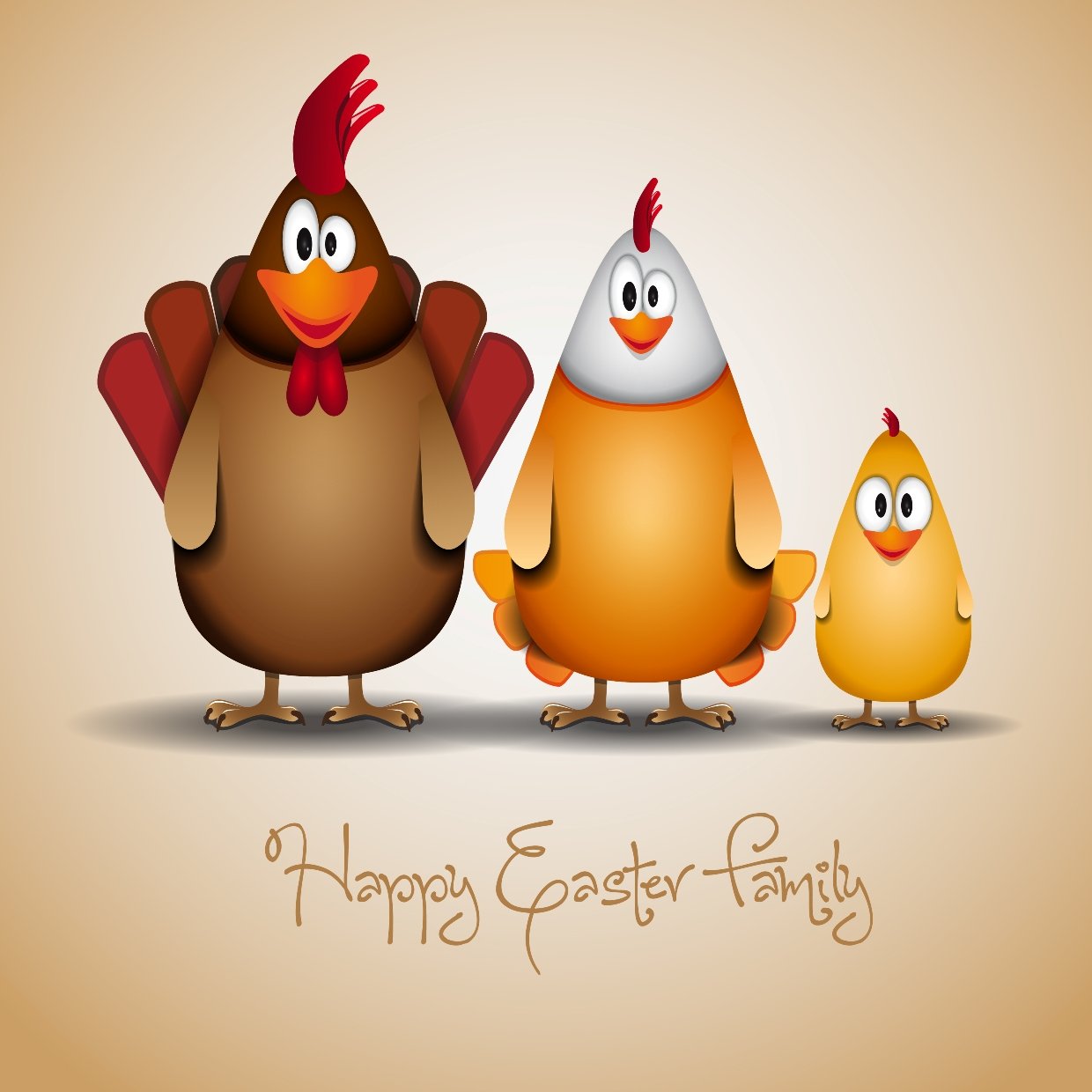 Charity Happy Easter eCard with a Cockrell, hen and a chick