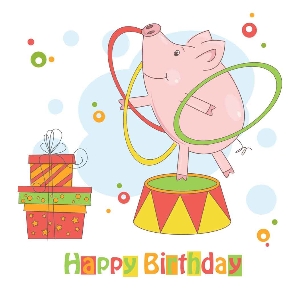 Birthday wishes with a Pig performing with hula hoop