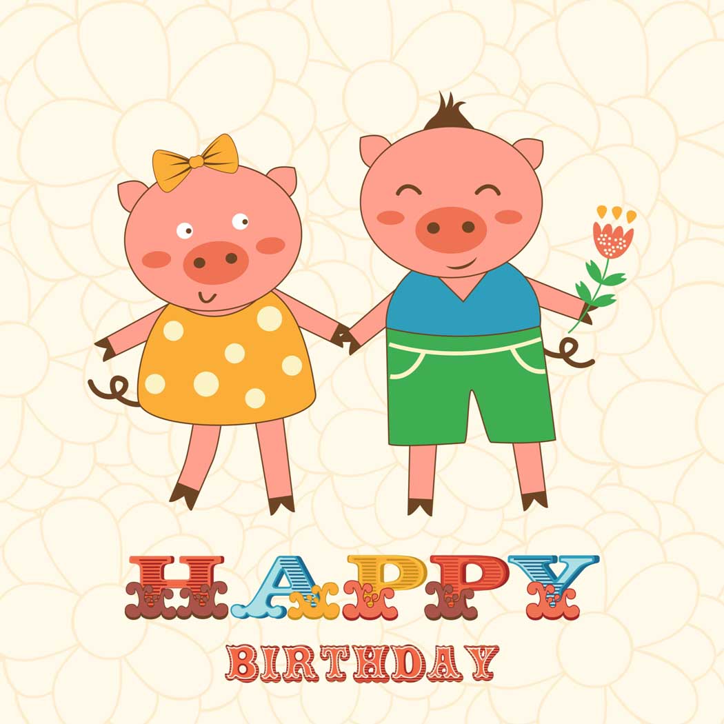 Two Cute Piggies : boy and girl piggies Happy Birthday Card