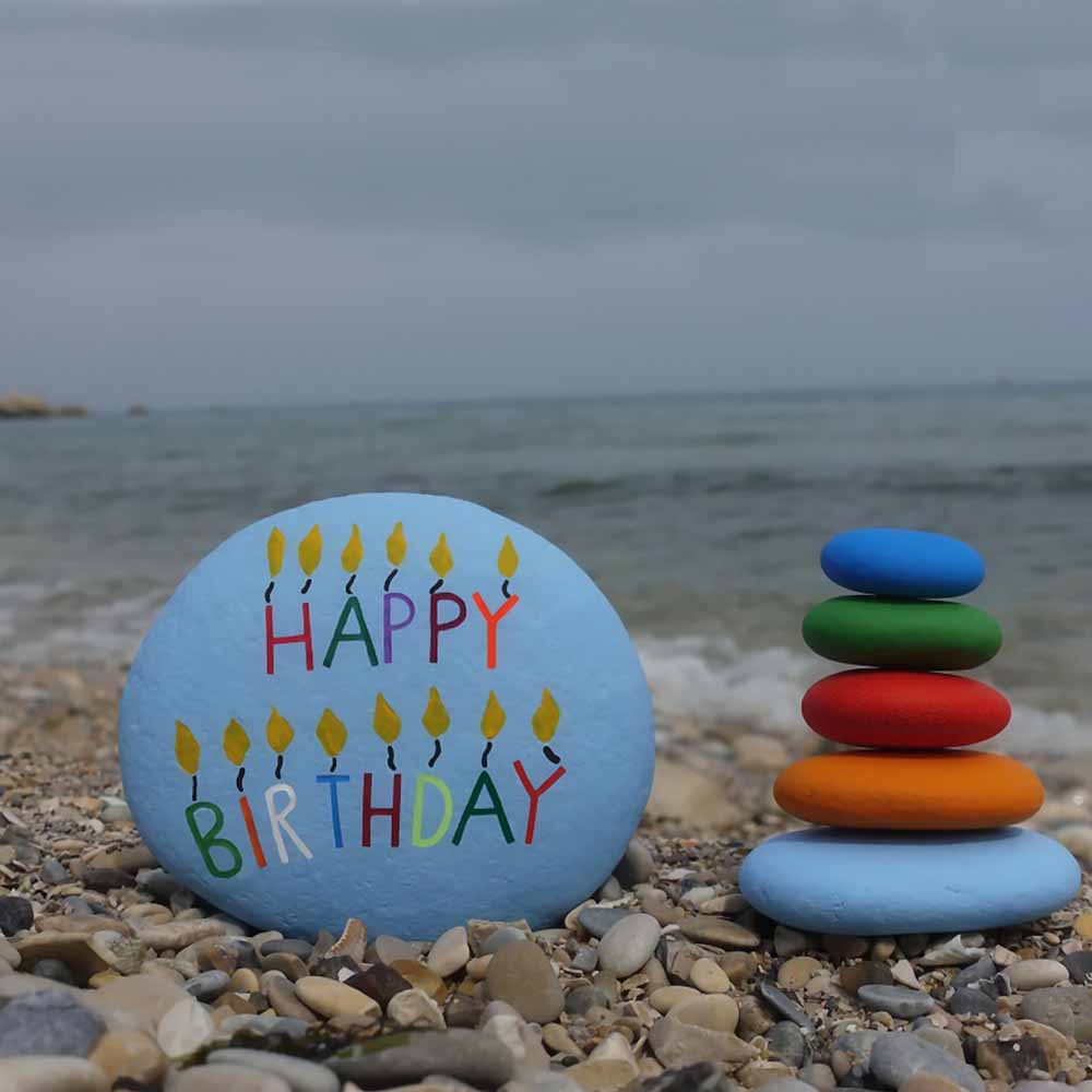 Birthday Greetings Card, Beautiful Colourful Stones by the sea eCard