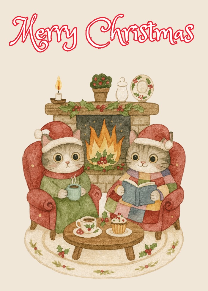 Cozy Fireplace Cats – Warm and Wholesome Christmas eCard