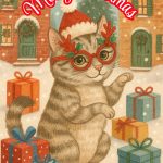 Cat with Gifts & Santa Hat