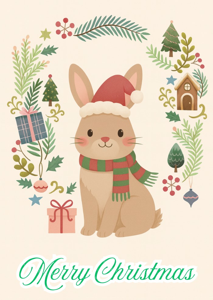 Adorable Bunny Christmas eCard – Cozy Winter Wishes with Gifts