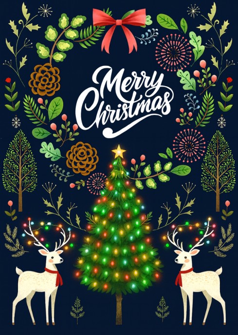 Elegant Reindeer Christmas eCard: Lighted Tree & Winter Forest Charm