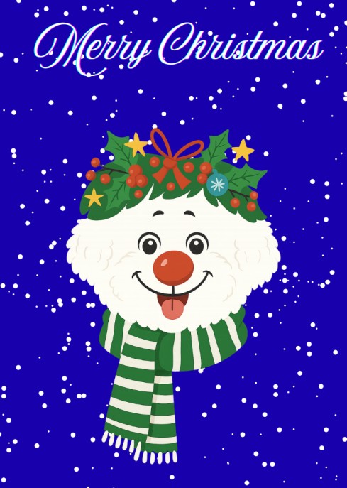 Whimsical Christmas eCard with Holly Crown & Smiling Snowy Face