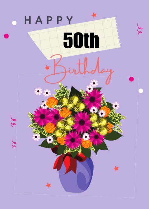 Elegant 50th Birthday eCard with Flowers