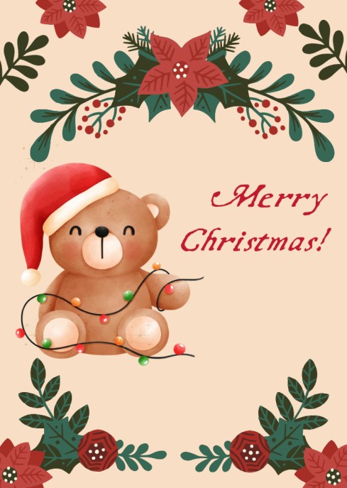Cute Teddy Bear Merry Christmas Ecard